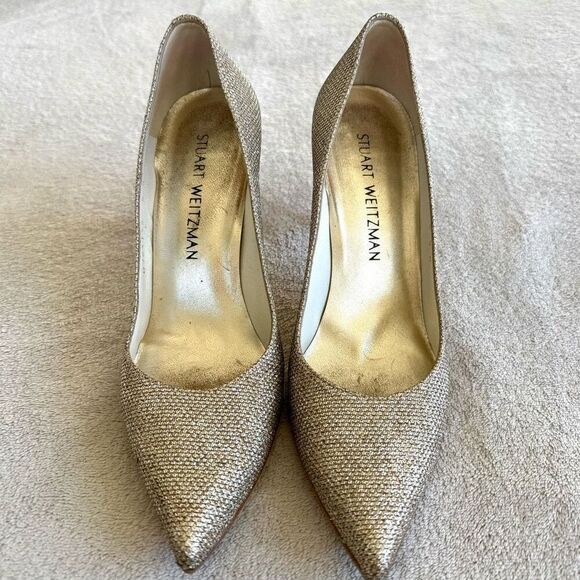 Stuart Weitzman Heist Platinum Noir Pointed Toe Pumps - Picture 3 of 16